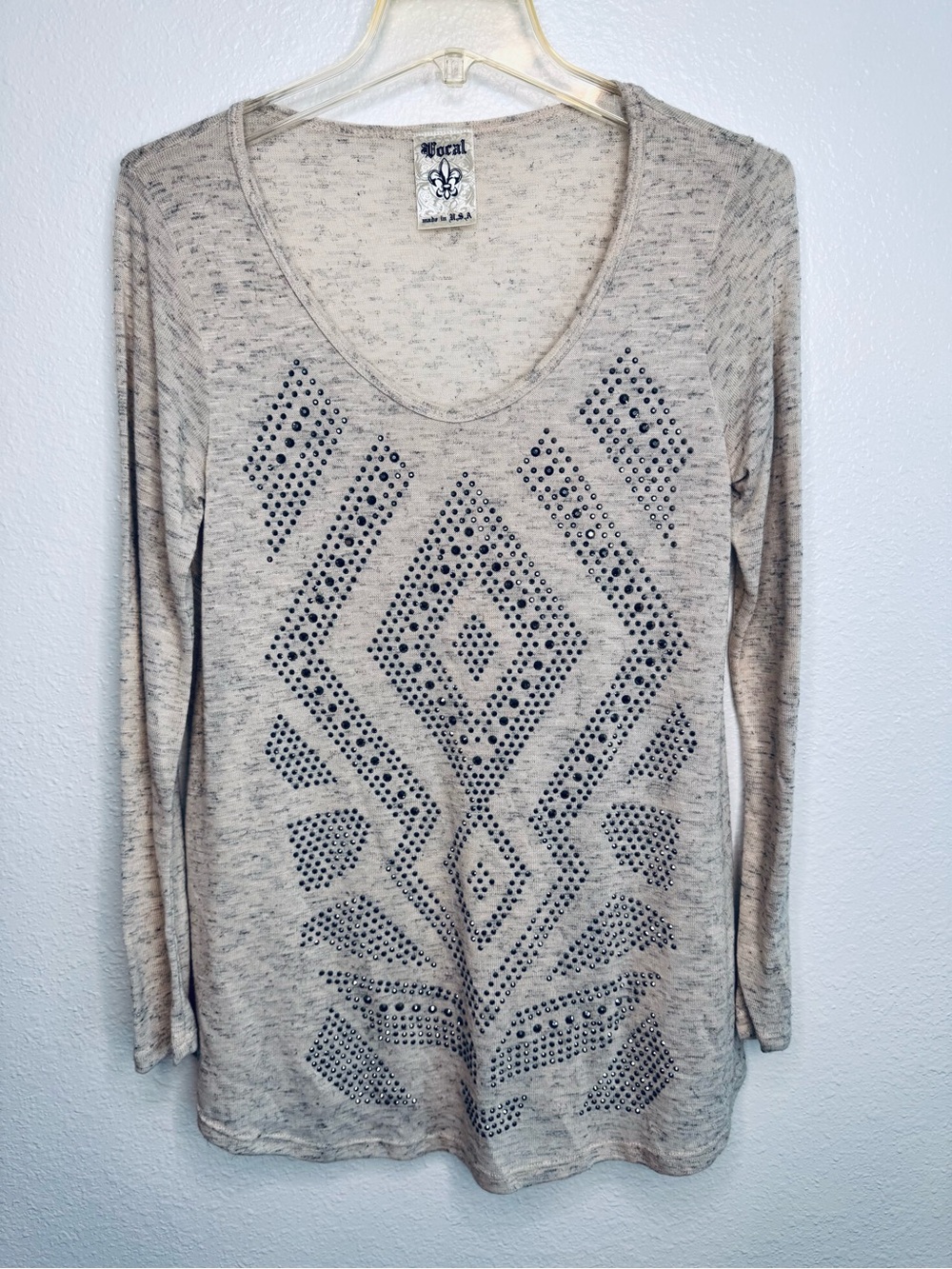 Y2K Wheat NWOT Vocal Beaded Soft Long Sleeve Top Vtg 2000s - S